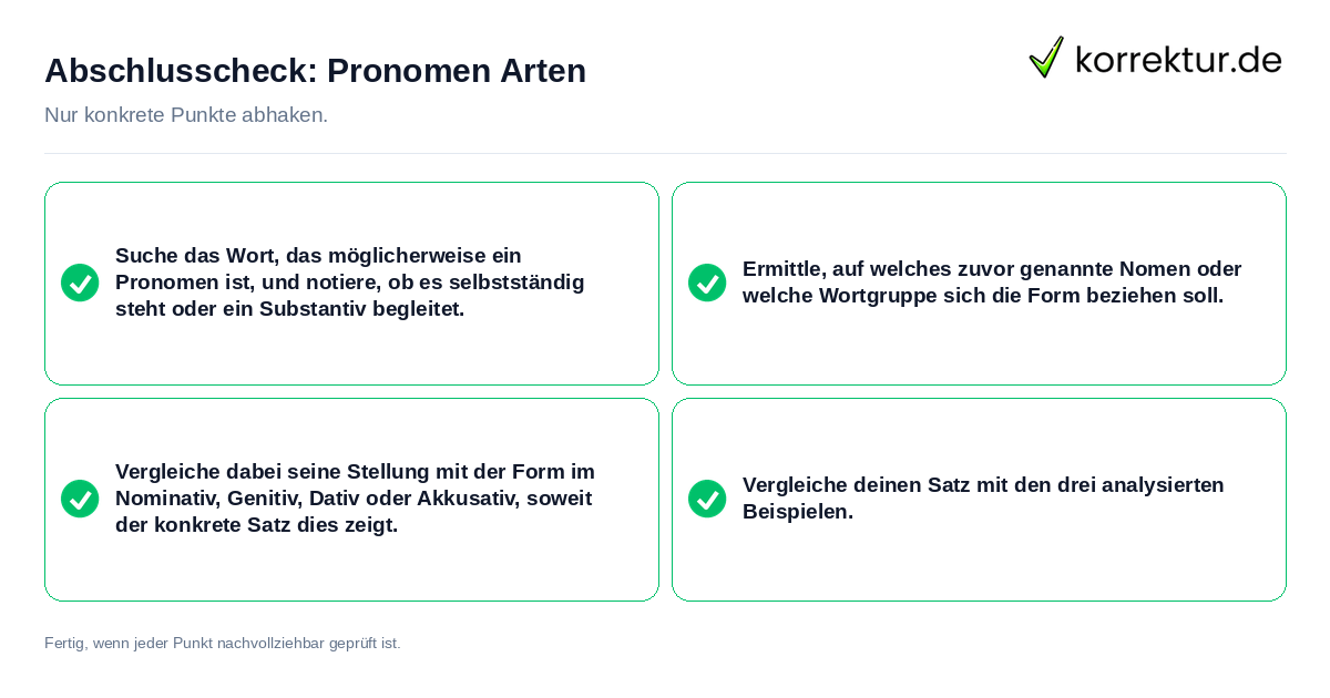 Konkreter Abschlusscheck zu Pronomen Arten