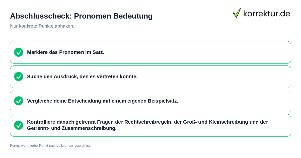 Konkreter Abschlusscheck zu Pronomen Bedeutung