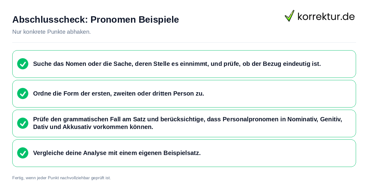 Konkreter Abschlusscheck zu Pronomen Beispiele