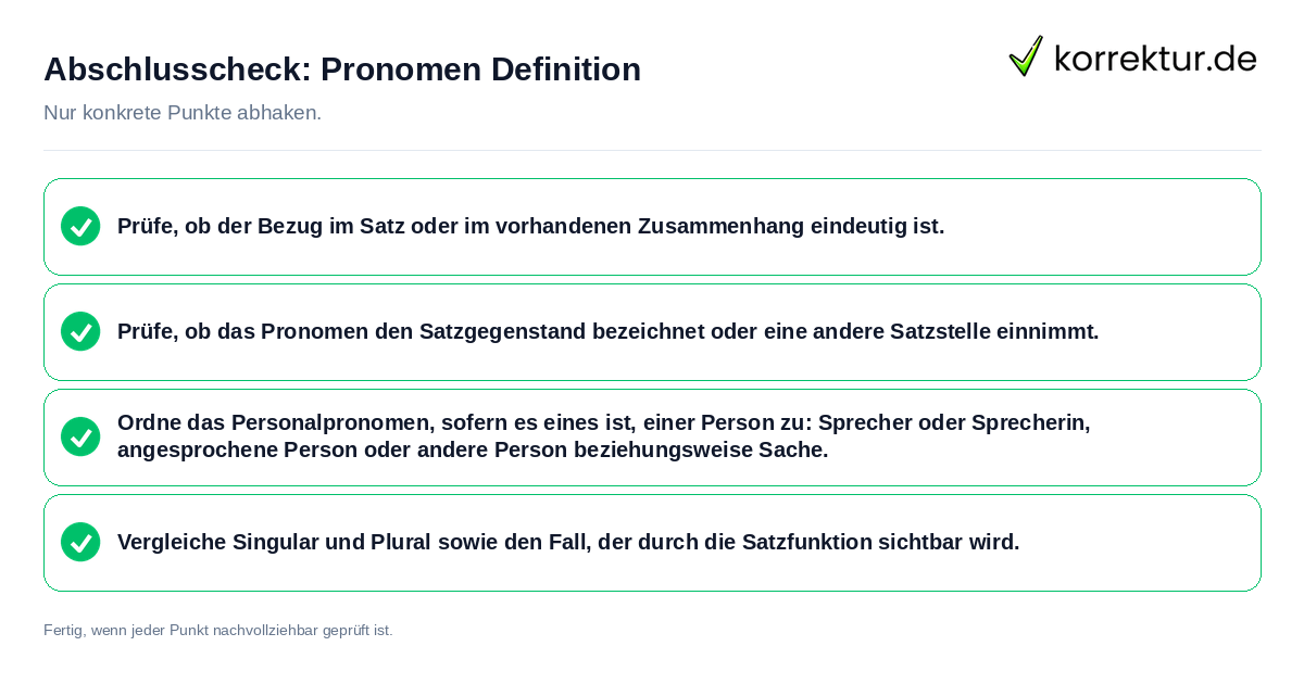 Konkreter Abschlusscheck zu Pronomen Definition