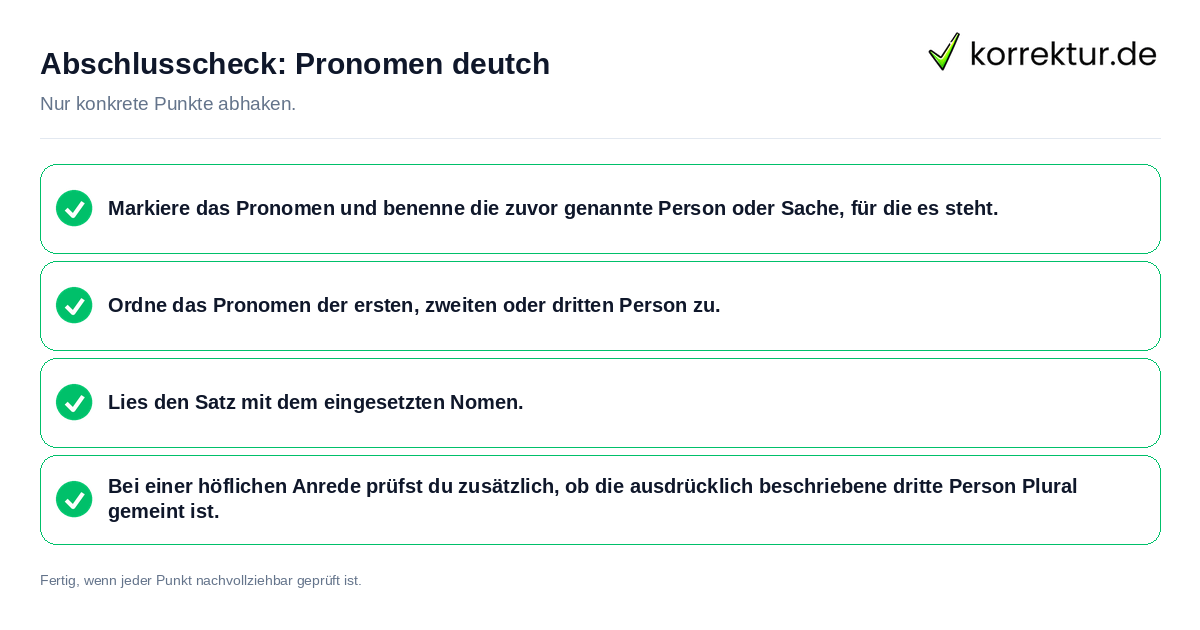 Konkreter Abschlusscheck zu Pronomen deutch