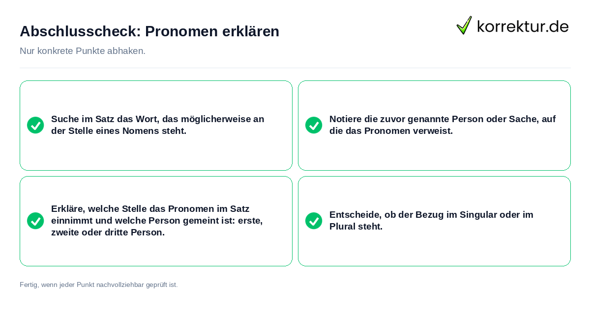 Konkreter Abschlusscheck zu Pronomen erklären