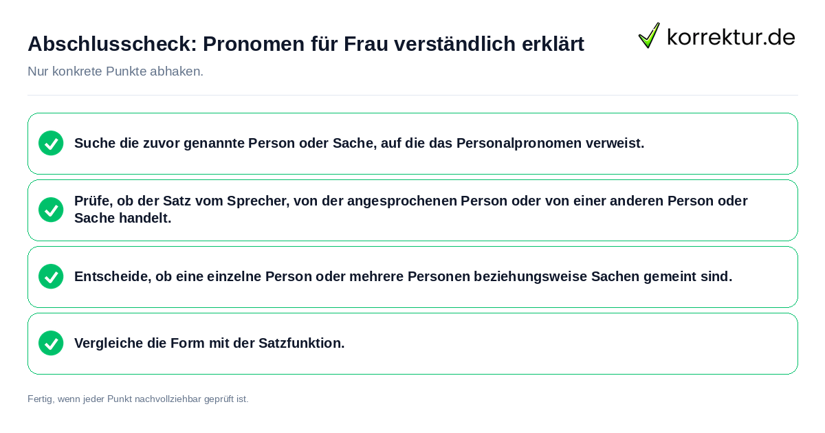 Konkreter Abschlusscheck zu Pronomen für Frau verständlich erklärt