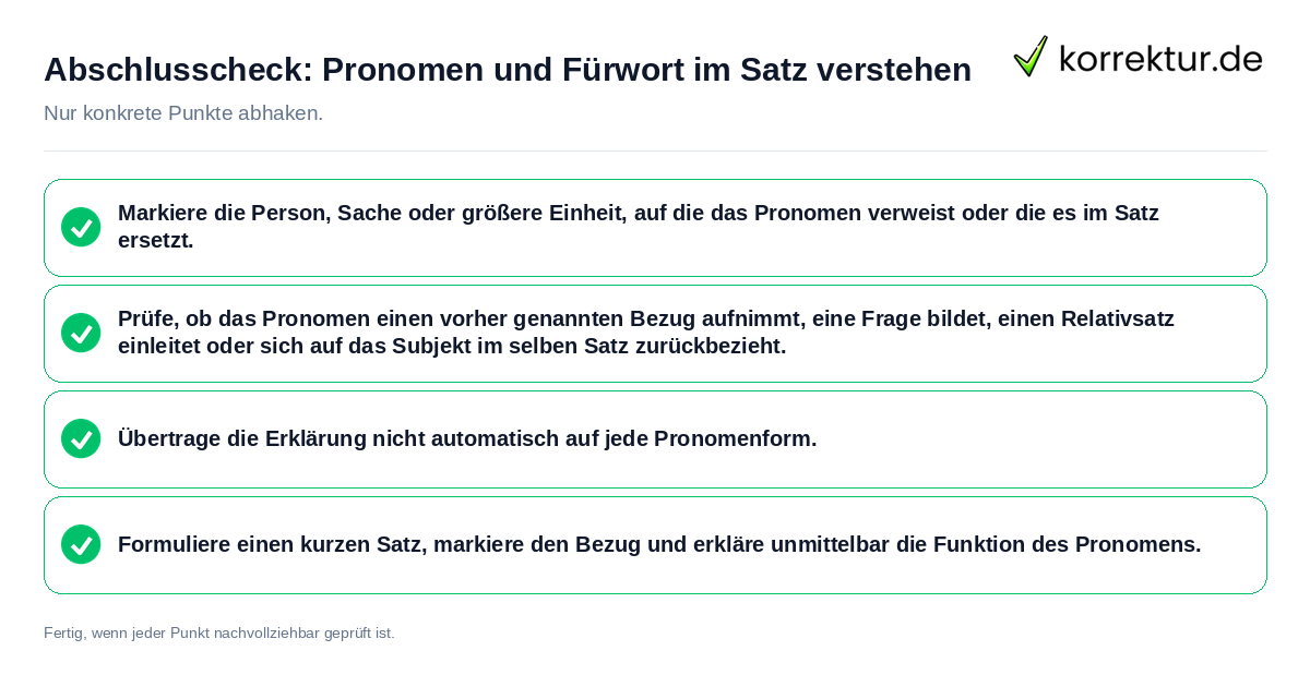 Konkreter Abschlusscheck zu Pronomen und Fürwort im Satz verstehen