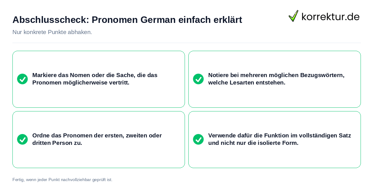 Konkreter Abschlusscheck zu Pronomen German einfach erklärt