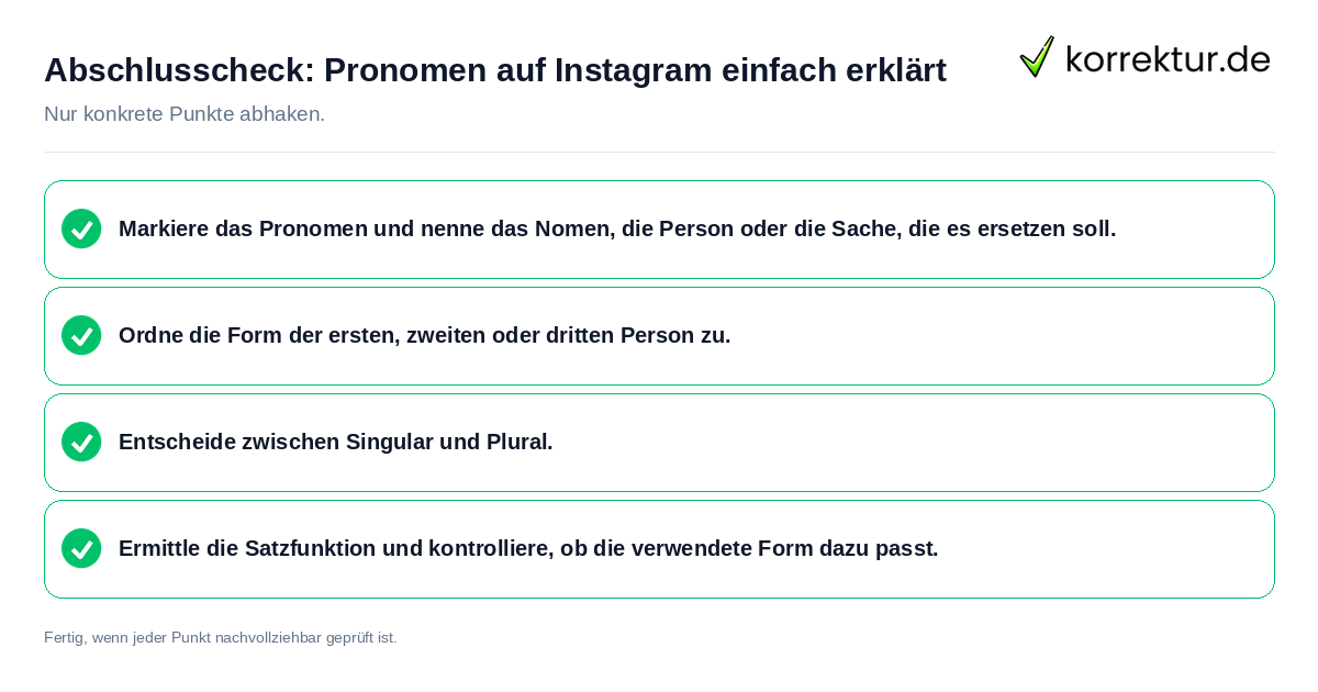 Konkreter Abschlusscheck zu Pronomen auf Instagram einfach erklärt