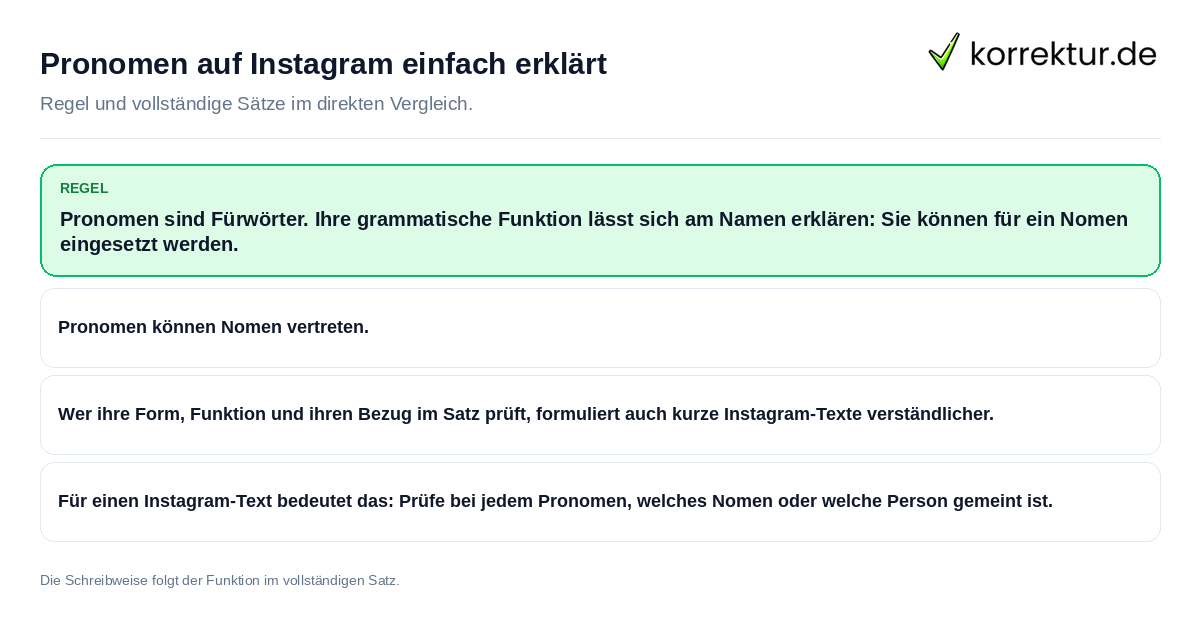 Konkrete Regel und vollständige Beispielsätze zu Pronomen auf Instagram einfach erklärt