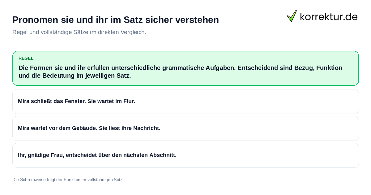 Pronomen sie und ihr im Satz sicher verstehen Konkrete Regel und vollständige Beispielsätze zu Pronomen sie und ihr im Satz sicher verstehen