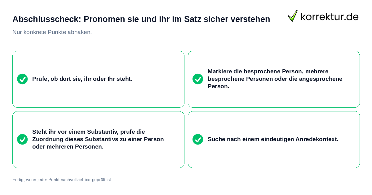 Abschlusscheck: Pronomen sie und ihr im Satz sicher verstehen Konkreter Abschlusscheck zu Pronomen sie und ihr im Satz sicher verstehen