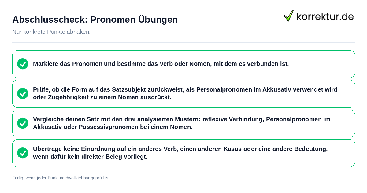 Konkreter Abschlusscheck zu Pronomen Übungen