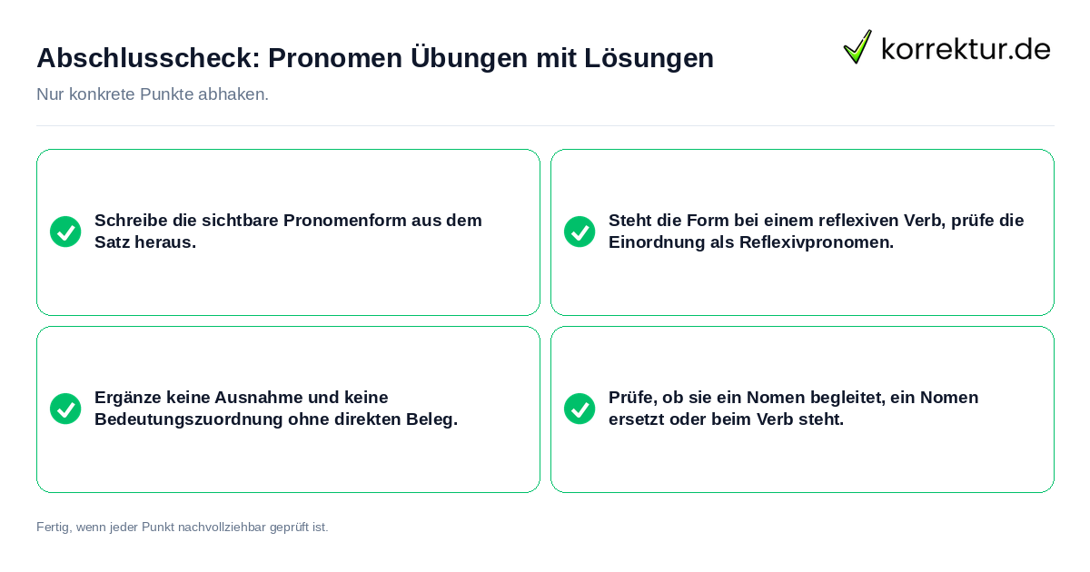 Abschlusscheck: Pronomen Übungen mit Lösungen Konkreter Abschlusscheck zu Pronomen Übungen mit Lösungen
