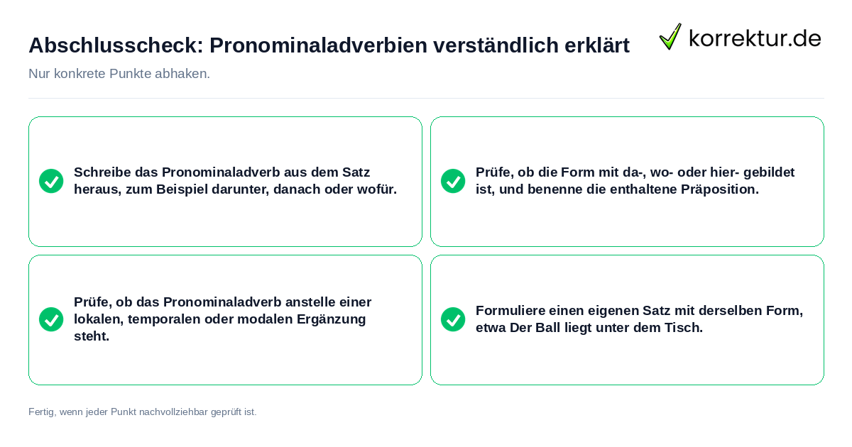 Konkreter Abschlusscheck zu Pronominaladverbien verständlich erklärt