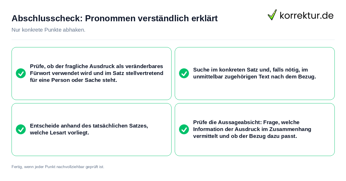 Abschlusscheck: Pronommen verständlich erklärt Konkreter Abschlusscheck zu Pronommen verständlich erklärt