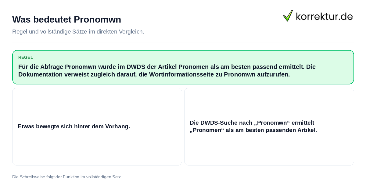 Konkrete Regel und vollständige Beispielsätze zu Was bedeutet Pronomwn