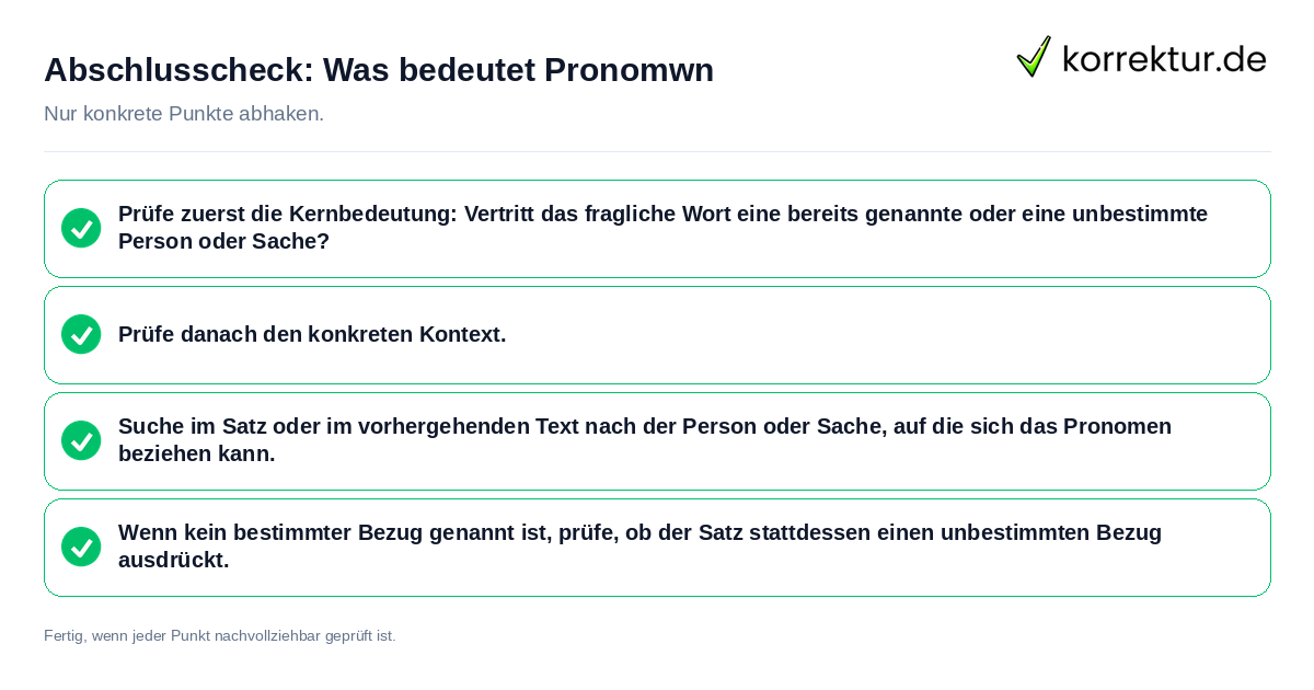 Konkreter Abschlusscheck zu Was bedeutet Pronomwn