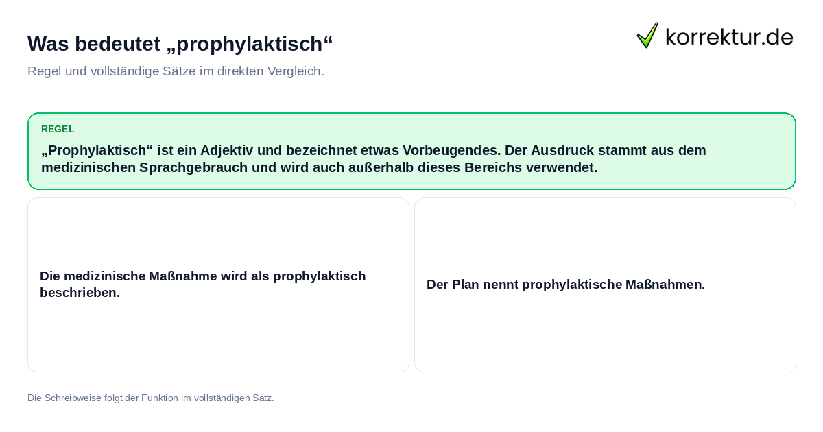 Was bedeutet „prophylaktisch“ Konkrete Regel und vollständige Beispielsätze zu Was bedeutet „prophylaktisch“