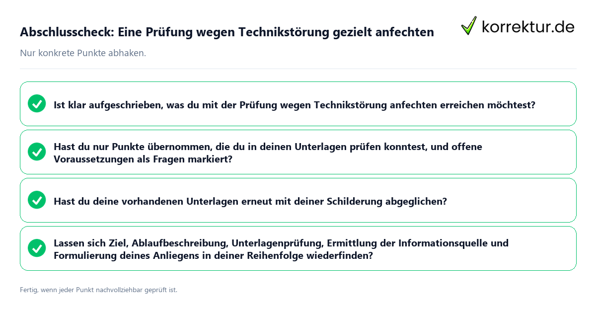 Konkreter Abschlusscheck zu Eine Prüfung wegen Technikstörung gezielt anfechten