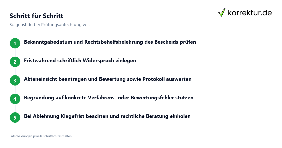 Schritt für Schritt Prüfungsanfechtung im Studium richtig einleiten: Ablauf in fünf Schritten