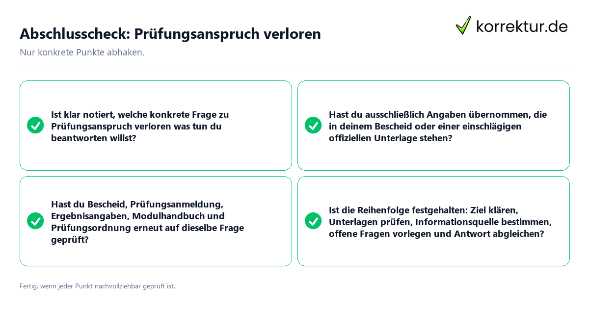 Konkreter Abschlusscheck zu Prüfungsanspruch verloren