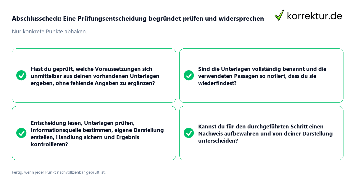 Abschlusscheck: Eine Prüfungsentscheidung begründet prüfen und widersprechen Konkreter Abschlusscheck zu Eine Prüfungsentscheidung begründet prüfen und widersprechen