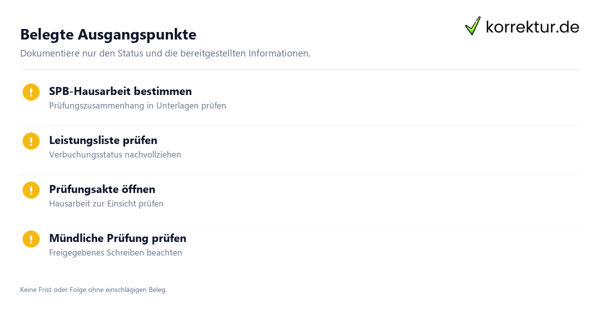 Belegte Ausgangspunkte Ein verspätetes Prüfungsergebnis prüfen: belegte Ausgangspunkte