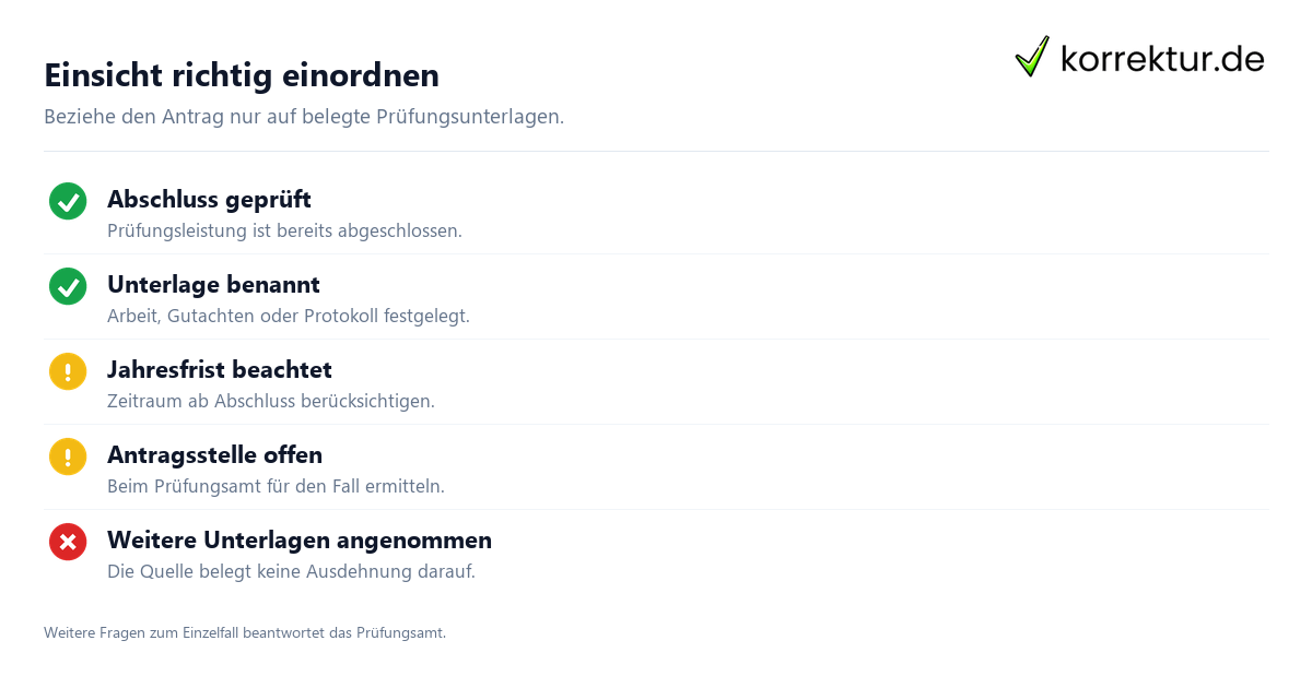 Einsicht richtig einordnen Prüfungsprotokoll anfordern und richtig einordnen, Checkliste zur Einsicht