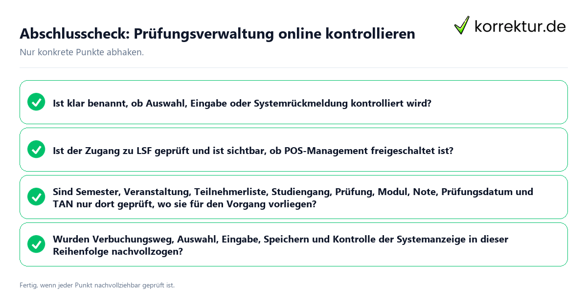 Abschlusscheck: Prüfungsverwaltung online kontrollieren Konkreter Abschlusscheck zu Prüfungsverwaltung online kontrollieren
