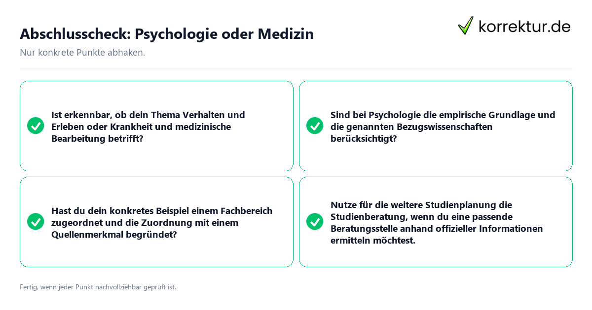 Abschlusscheck: Psychologie oder Medizin Konkreter Abschlusscheck zu Psychologie oder Medizin