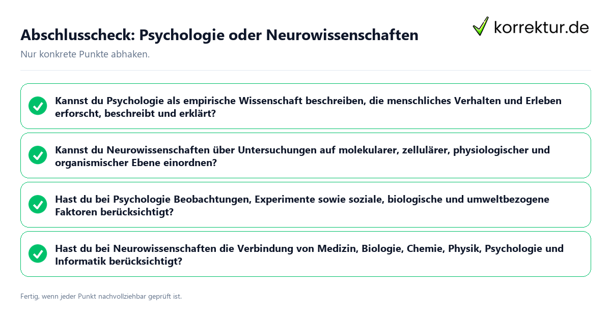 Abschlusscheck: Psychologie oder Neurowissenschaften Konkreter Abschlusscheck zu Psychologie oder Neurowissenschaften