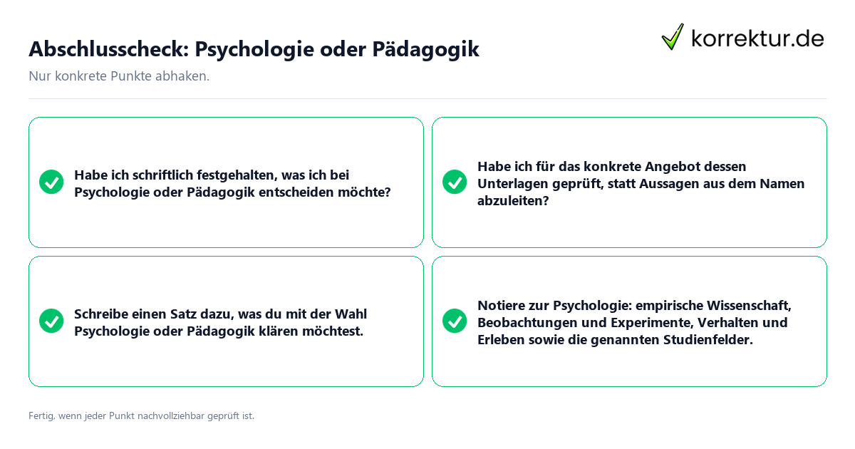 Konkreter Abschlusscheck zu Psychologie oder Pädagogik