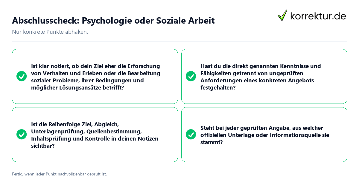 Abschlusscheck: Psychologie oder Soziale Arbeit Konkreter Abschlusscheck zu Psychologie oder Soziale Arbeit