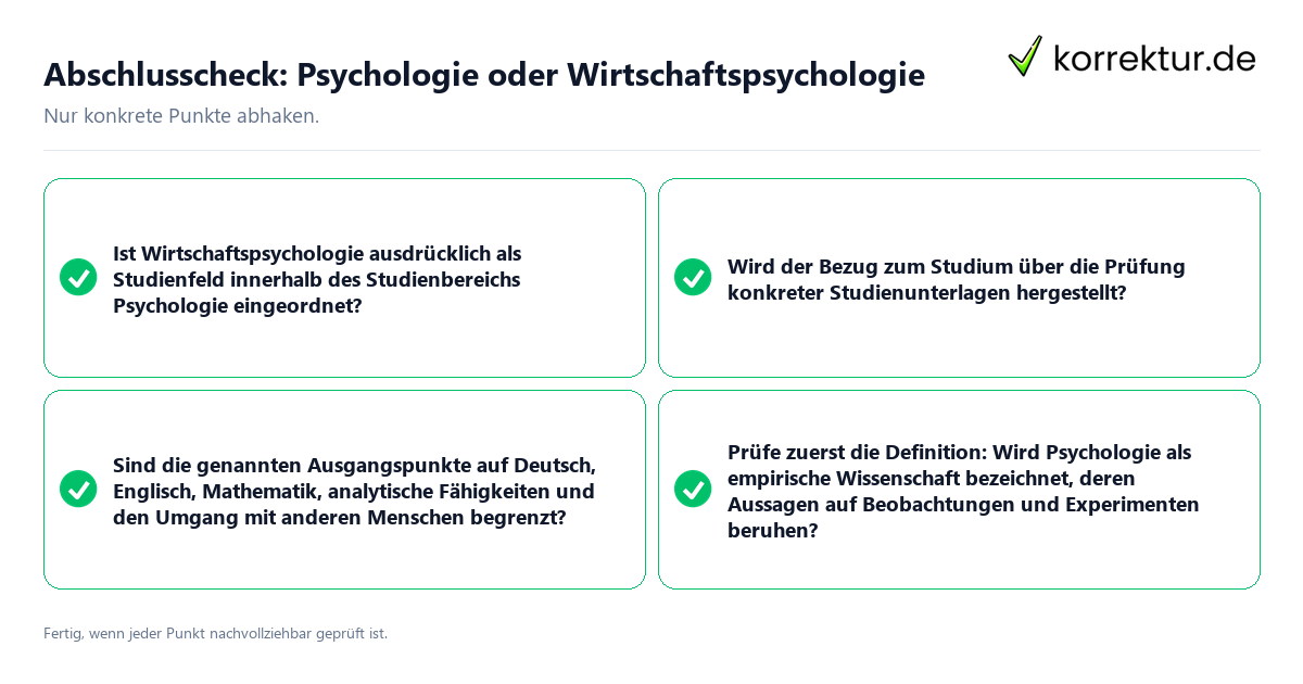 Konkreter Abschlusscheck zu Psychologie oder Wirtschaftspsychologie