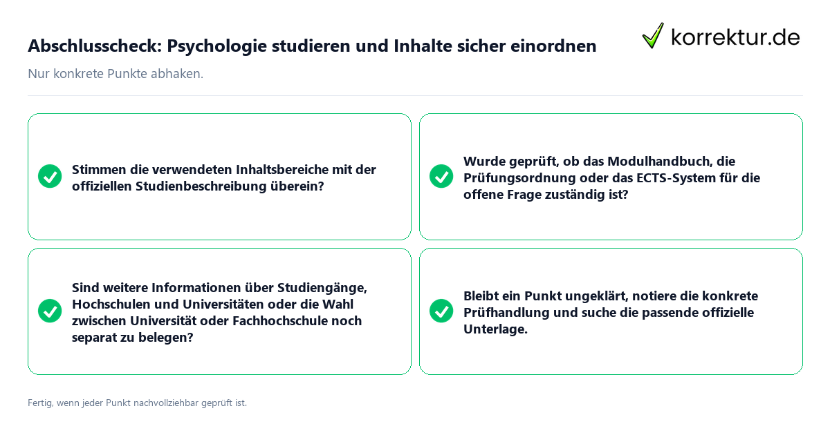 Abschlusscheck: Psychologie studieren und Inhalte sicher einordnen Konkreter Abschlusscheck zu Psychologie studieren und Inhalte sicher einordnen