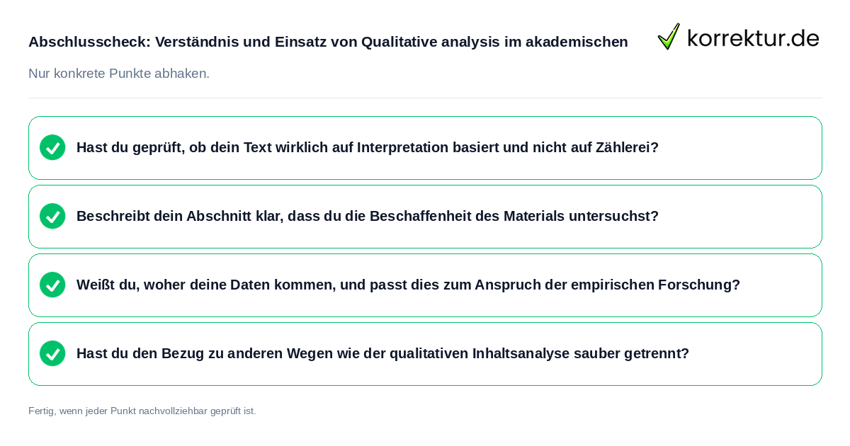 Konkreter Abschlusscheck zu Verständnis und Einsatz von Qualitative analysis im akademischen