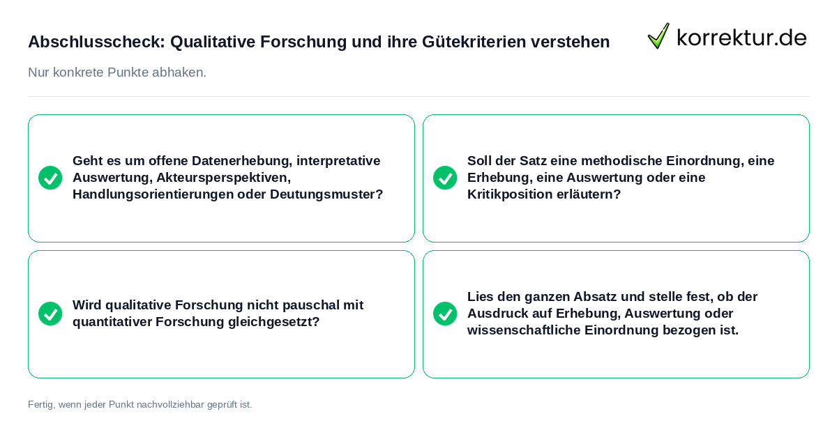 Konkreter Abschlusscheck zu Qualitative Forschung und ihre Gütekriterien verstehen