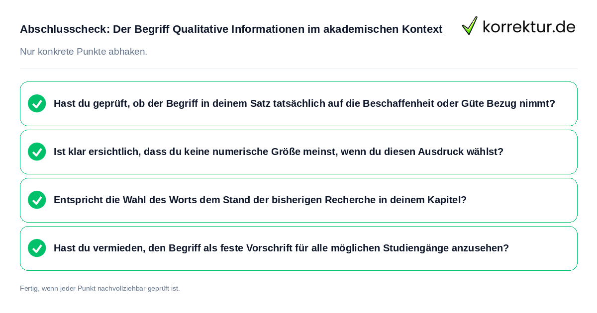 Konkreter Abschlusscheck zu Der Begriff Qualitative Informationen im akademischen Kontext