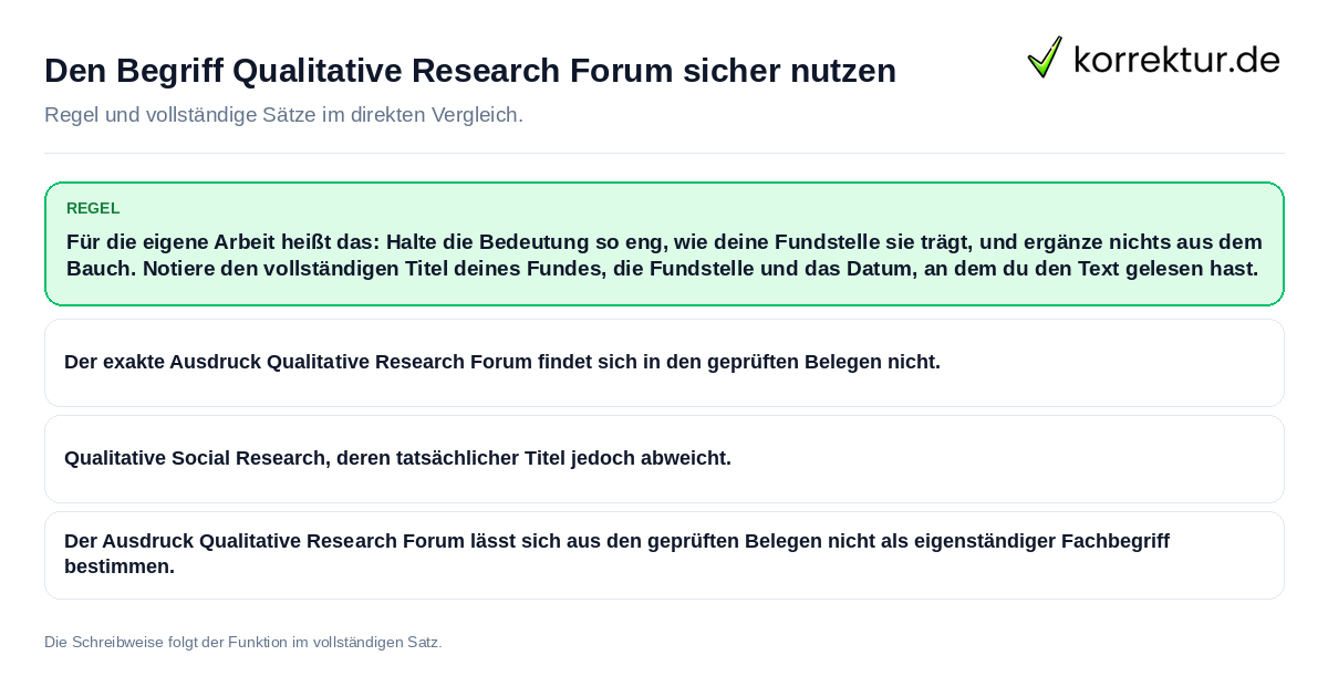 Konkrete Regel und vollständige Beispielsätze zu Den Begriff Qualitative Research Forum sicher