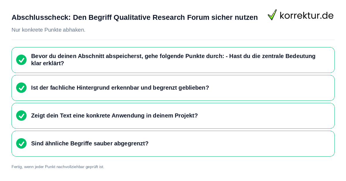Konkreter Abschlusscheck zu Den Begriff Qualitative Research Forum sicher nutzen