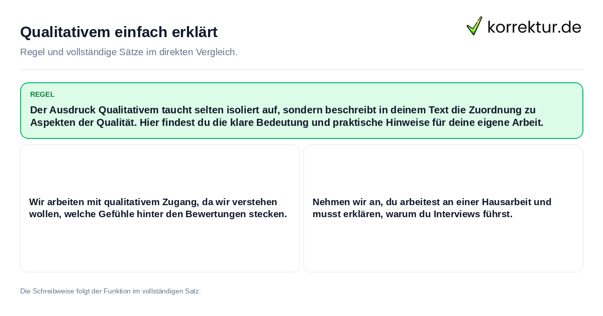 Konkrete Regel und vollständige Beispielsätze zu Qualitativem einfach erklärt