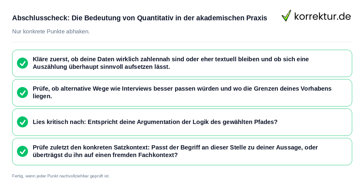 Konkreter Abschlusscheck zu Die Bedeutung von Quantitativ in der akademischen Praxis