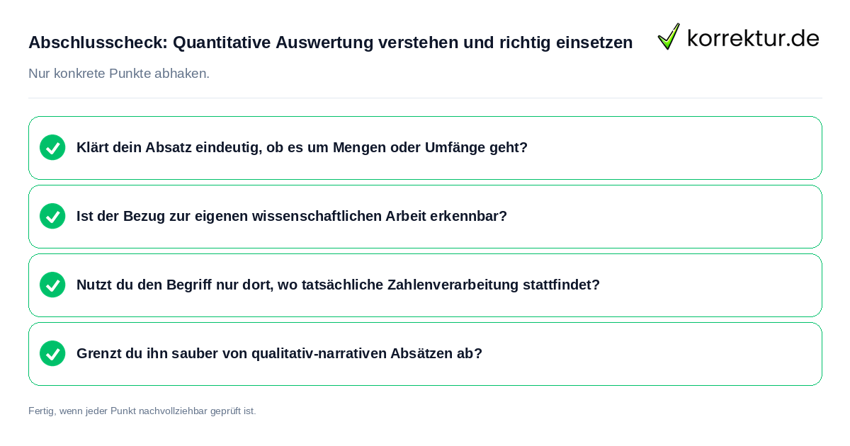 Konkreter Abschlusscheck zu Quantitative Auswertung verstehen und richtig einsetzen