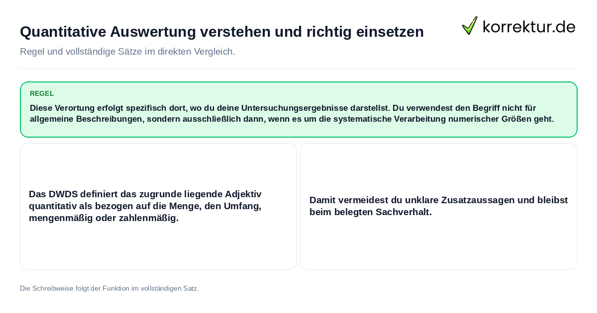 Konkrete Regel und vollständige Beispielsätze zu Quantitative Auswertung verstehen und richtig