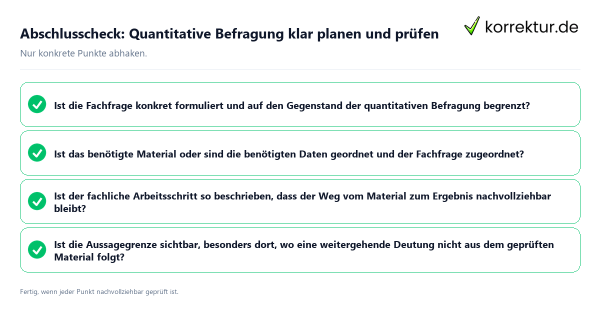 Konkreter Abschlusscheck zu Quantitative Befragung klar planen und prüfen