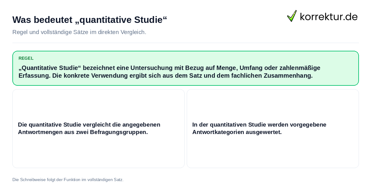 Konkrete Regel und vollständige Beispielsätze zu Was bedeutet „quantitative Studie“