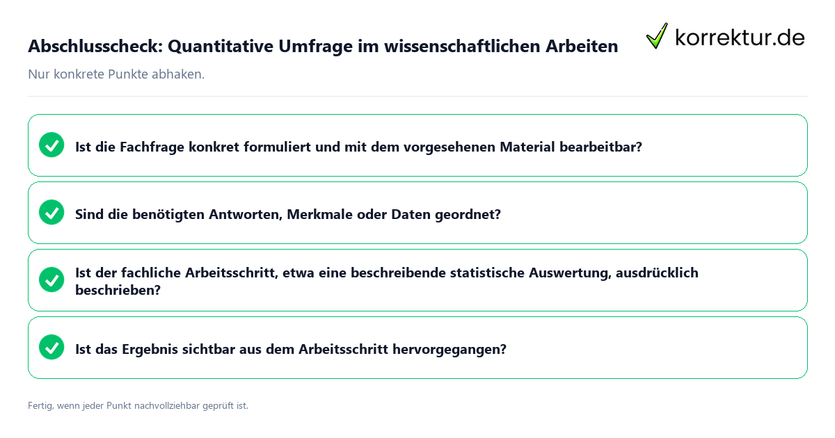 Konkreter Abschlusscheck zu Quantitative Umfrage im wissenschaftlichen Arbeiten