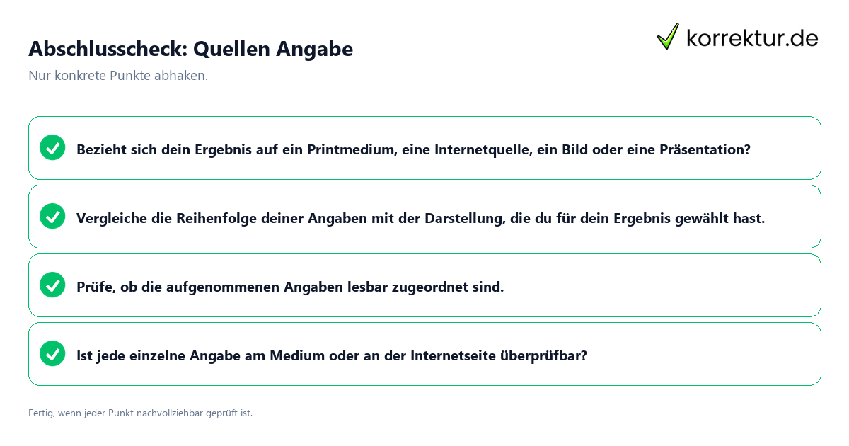 Konkreter Abschlusscheck zu Quellen Angabe