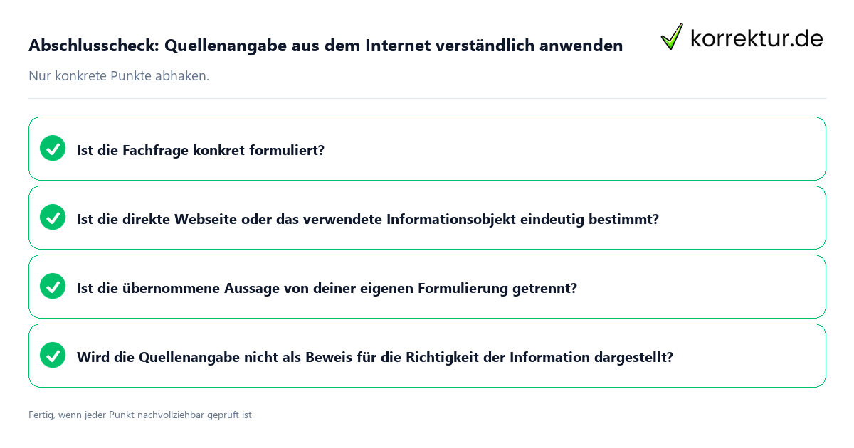 Abschlusscheck: Quellenangabe aus dem Internet verständlich anwenden Konkreter Abschlusscheck zu Quellenangabe aus dem Internet verständlich anwenden
