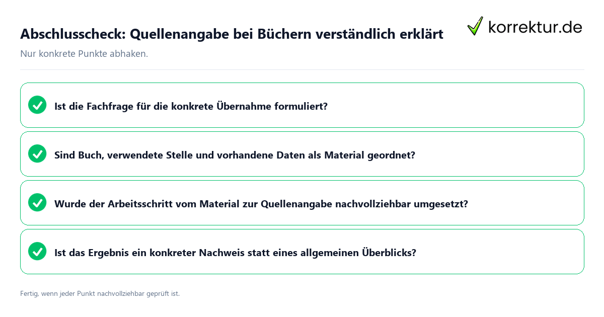 Abschlusscheck: Quellenangabe bei Büchern verständlich erklärt Konkreter Abschlusscheck zu Quellenangabe bei Büchern verständlich erklärt