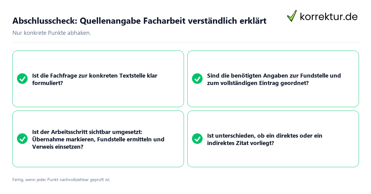 Abschlusscheck: Quellenangabe Facharbeit verständlich erklärt Konkreter Abschlusscheck zu Quellenangabe Facharbeit verständlich erklärt