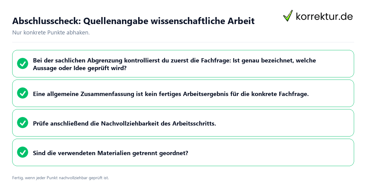Konkreter Abschlusscheck zu Quellenangabe wissenschaftliche Arbeit